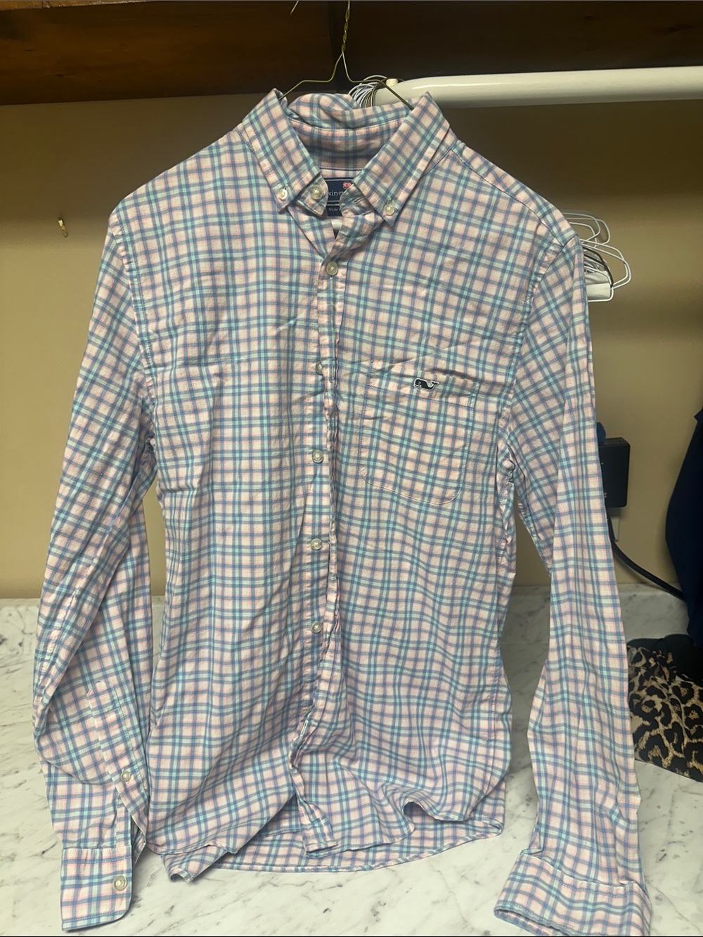 Vineyard Vines Pink and Blue Plaid Cotton Button-Down
